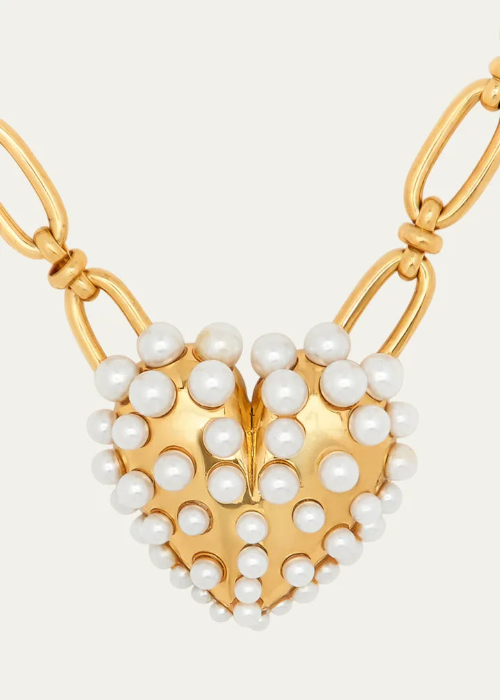 Pearly-Set Heart Pendant Necklace