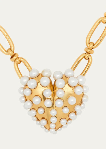 Pearly-Set Heart Pendant Necklace