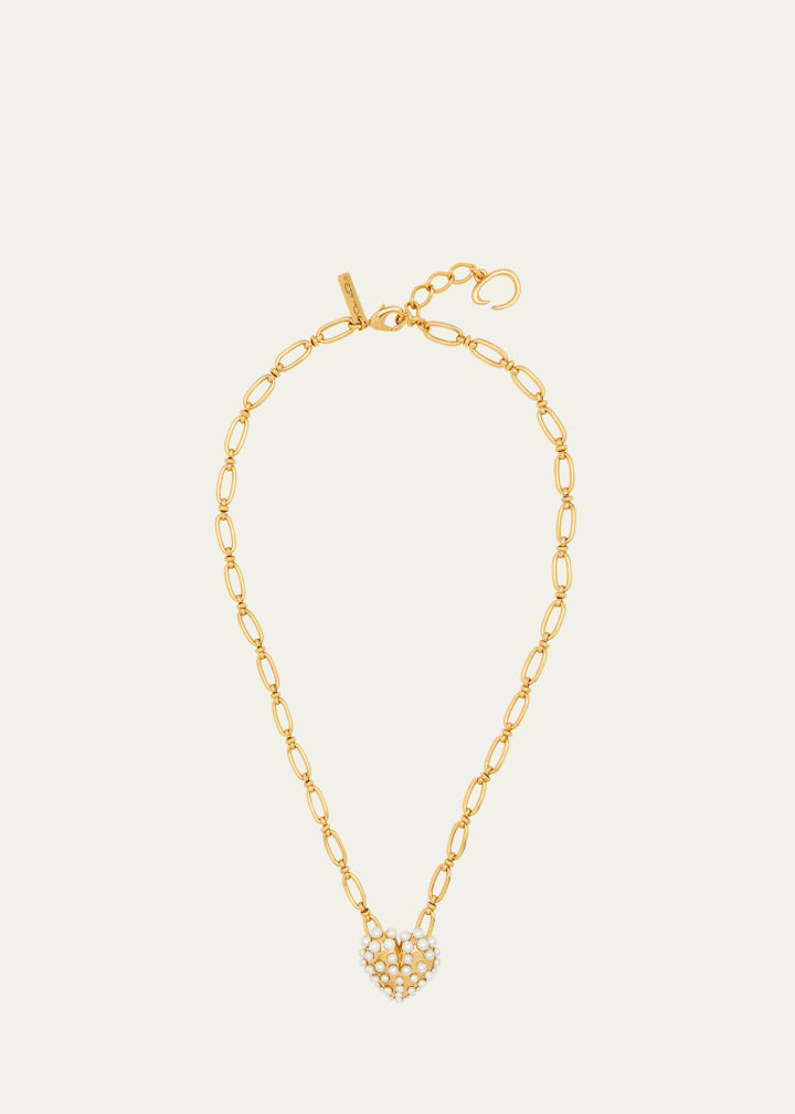 Pearly-Set Heart Pendant Necklace