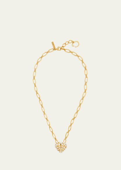 Pearly-Set Heart Pendant Necklace
