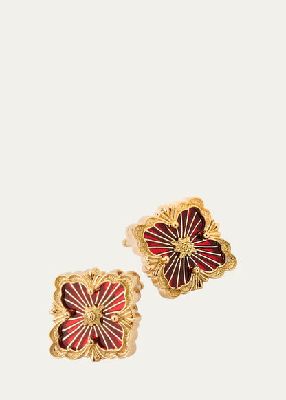 Opera Tulle  Gold and Red Enamel Button Earrings