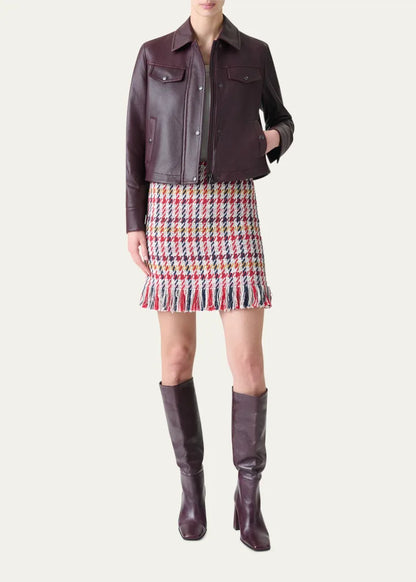 Zip-Front Perforated Leather Jacket