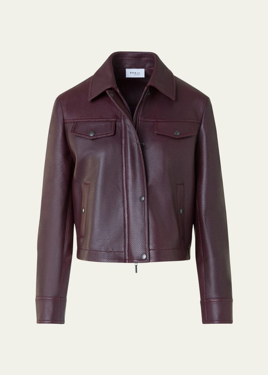 Zip-Front Perforated Leather Jacket
