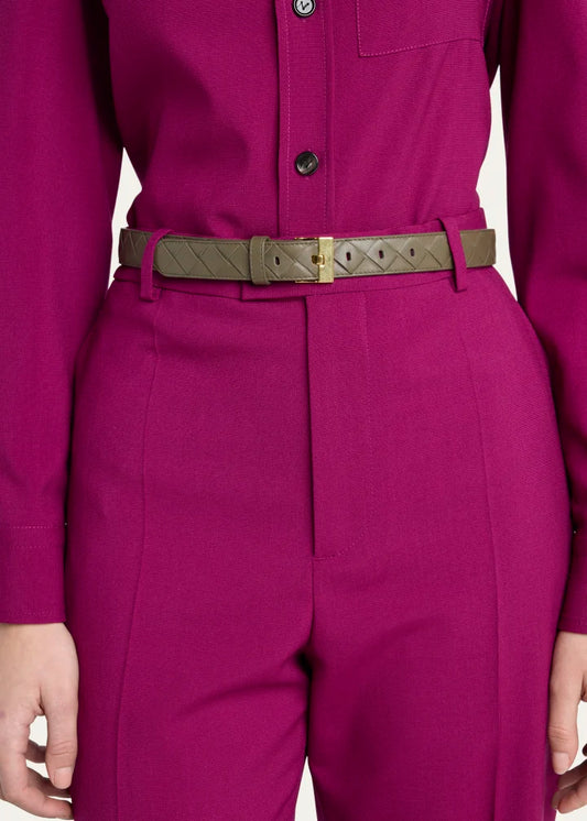 Watch-Buckle Intrecciato Leather Belt