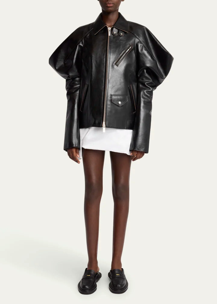 Wide Sleeve Leather Jacket