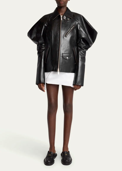 Wide Sleeve Leather Jacket