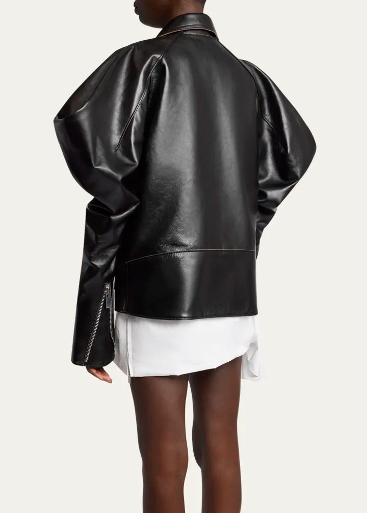 Wide Sleeve Leather Jacket