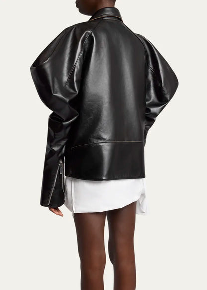 Wide Sleeve Leather Jacket