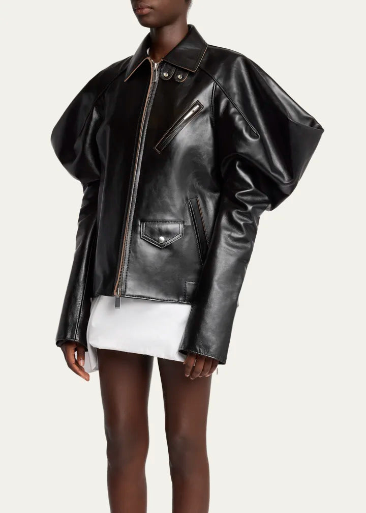 Wide Sleeve Leather Jacket