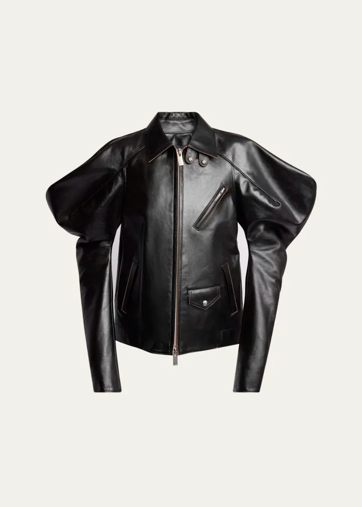 Wide Sleeve Leather Jacket