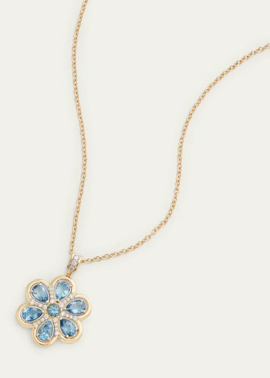 Floral Pendant Necklace with Aquamarine and Diamonds