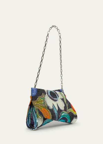 Loubitwist Small Clutch Bag in Flower Strass Satin