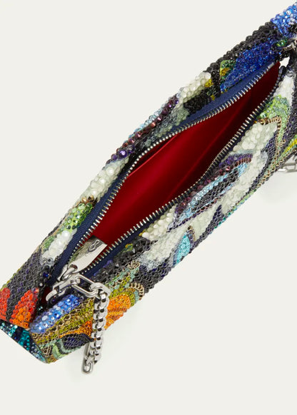 Loubitwist Small Clutch Bag in Flower Strass Satin