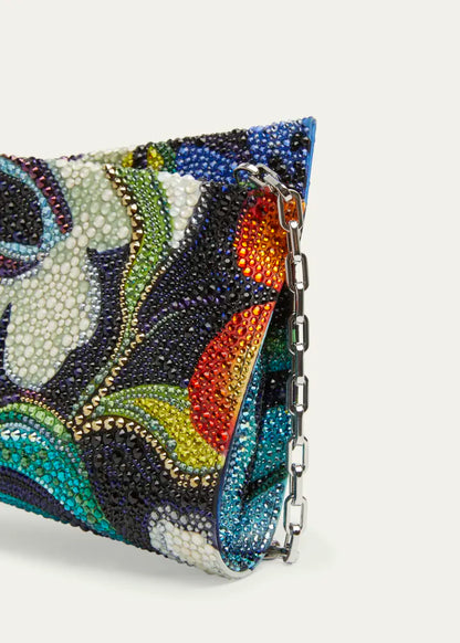 Loubitwist Small Clutch Bag in Flower Strass Satin