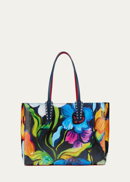 Cabata Small Tote Bag in Flower-Print Leather