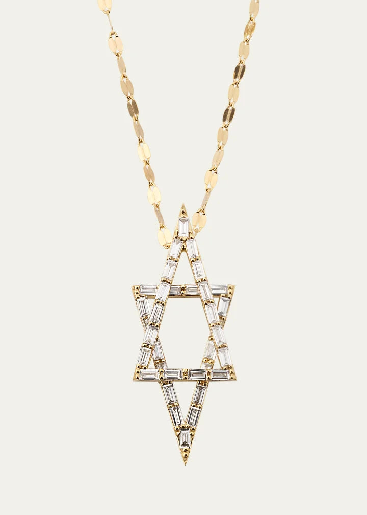 Baguette Diamond Star of David Pendant Necklace
