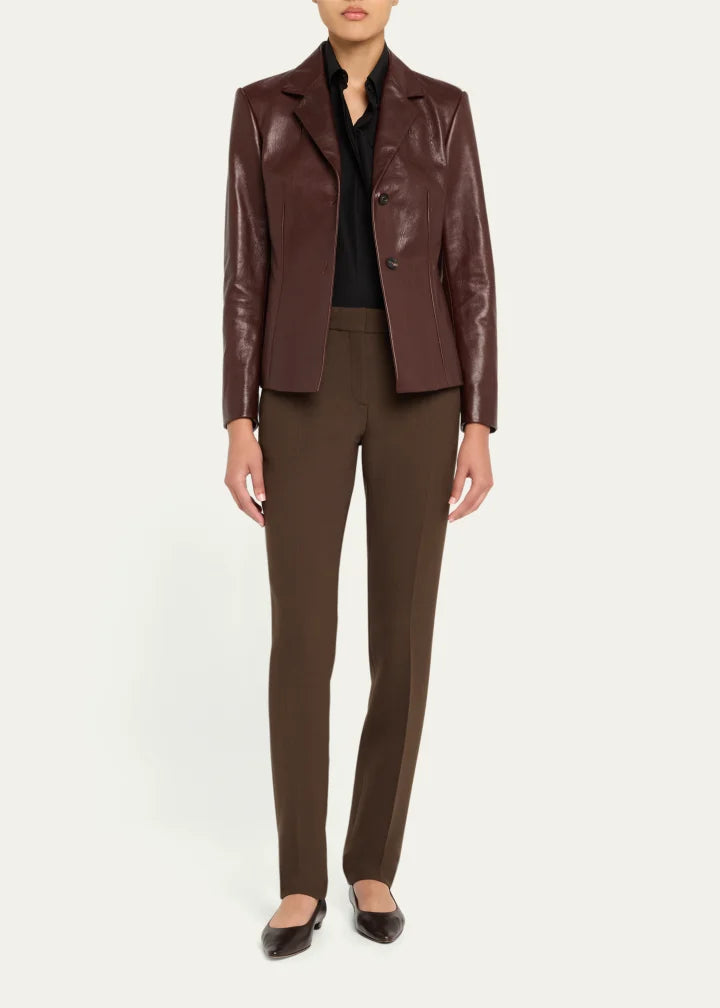 Shiny Leather Single-Breasted Blazer Jacket