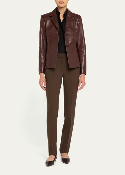 Shiny Leather Single-Breasted Blazer Jacket