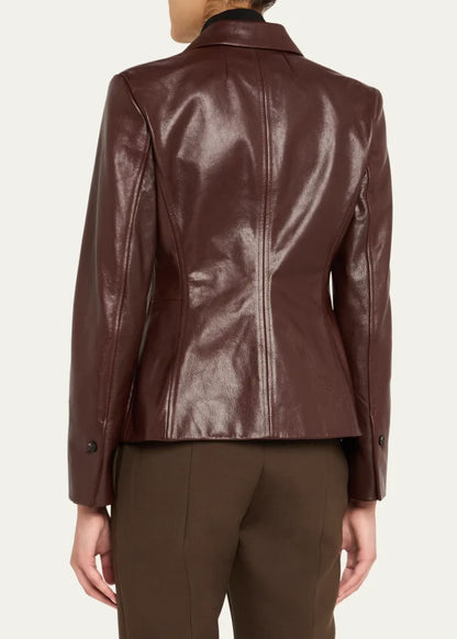 Shiny Leather Single-Breasted Blazer Jacket