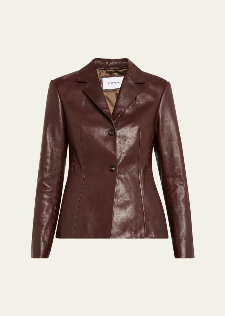 Shiny Leather Single-Breasted Blazer Jacket