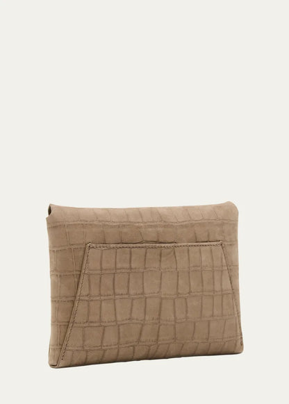 Duo Mini Croc-Embossed Suede Pouchette Clutch Bag