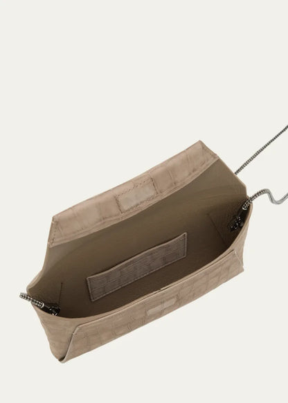 Duo Mini Croc-Embossed Suede Pouchette Clutch Bag