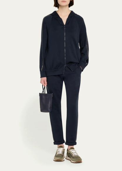 Monili-Trim Cotton-Silk Zip Hoodie