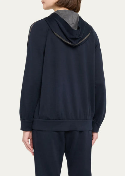 Monili-Trim Cotton-Silk Zip Hoodie