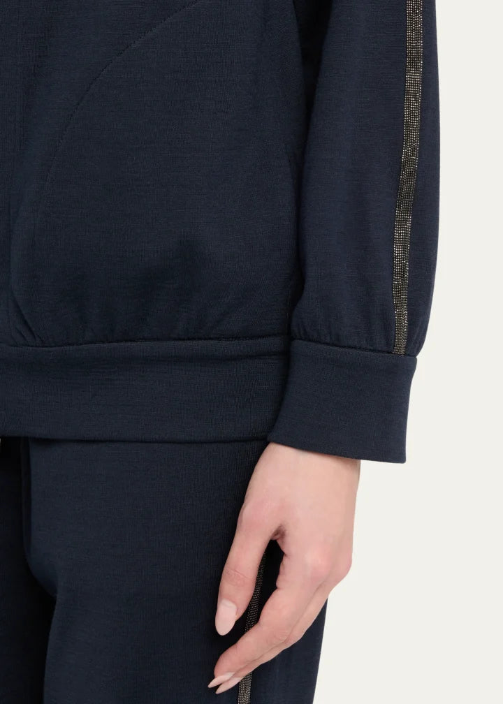 Monili-Trim Cotton-Silk Zip Hoodie