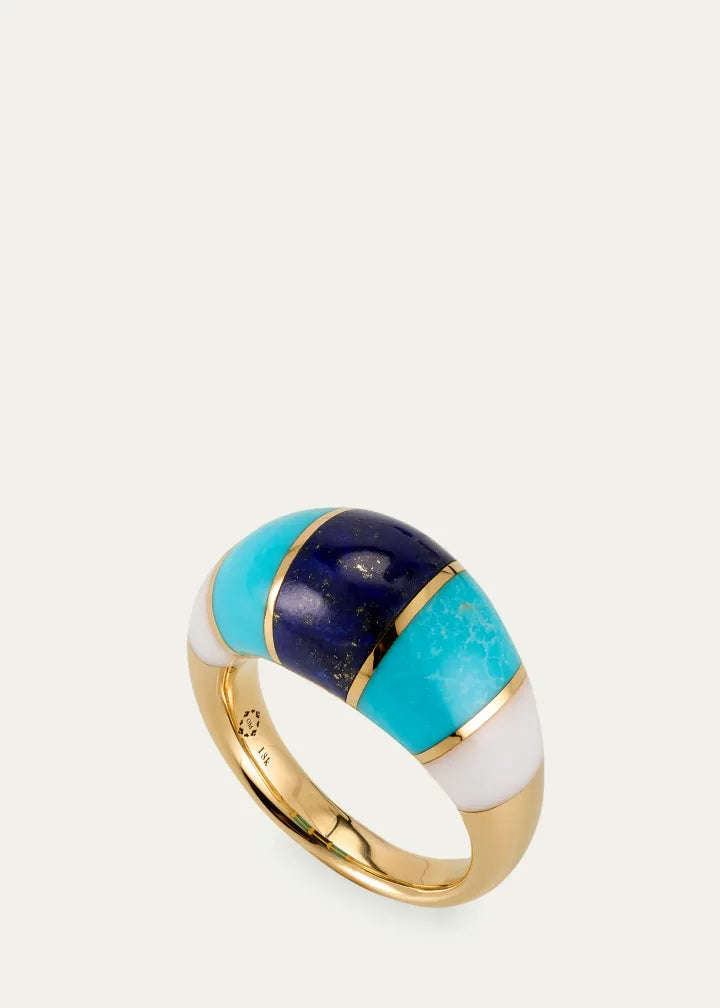 Chunky Inlay Dome Ring with Lapis, Turquoise and White Onyx