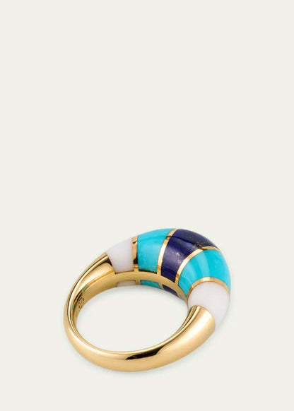 Chunky Inlay Dome Ring with Lapis, Turquoise and White Onyx