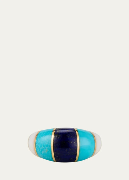 Chunky Inlay Dome Ring with Lapis, Turquoise and White Onyx