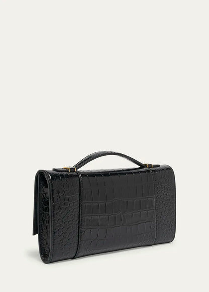 Hourglass Croc-Embossed Leather Top-Handle Bag