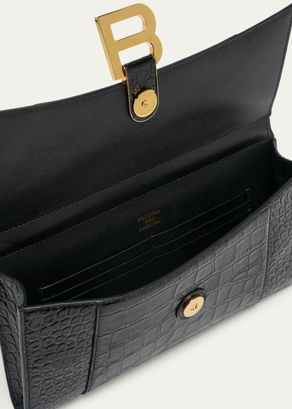 Hourglass Croc-Embossed Leather Top-Handle Bag