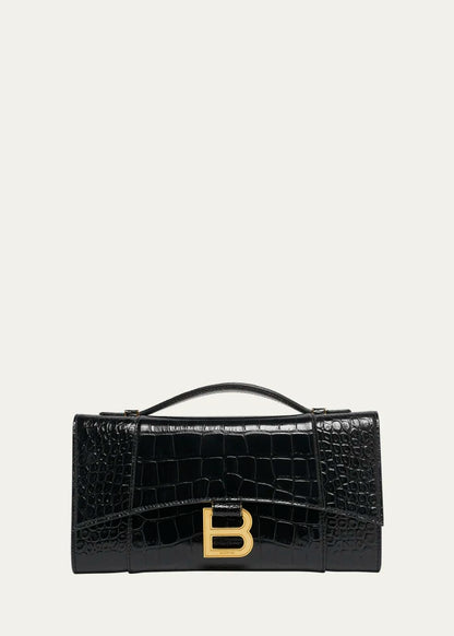 Hourglass Croc-Embossed Leather Top-Handle Bag