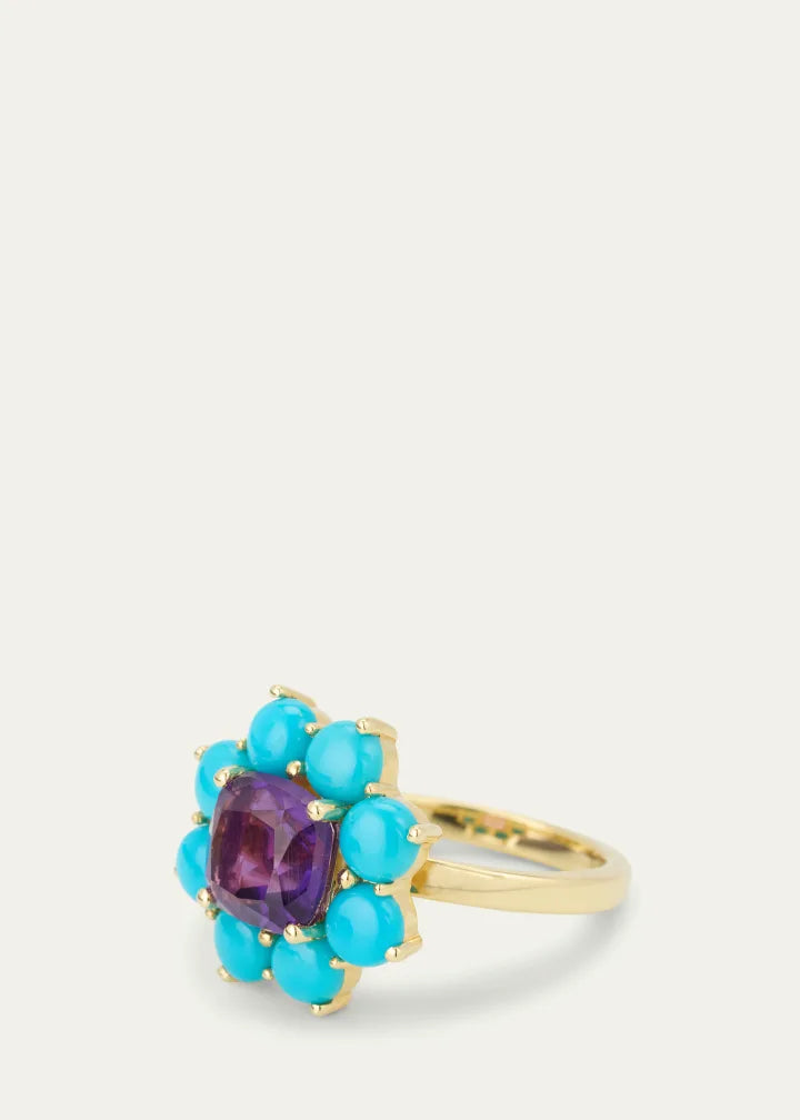 Turquoise and Amethyst Flower Ring