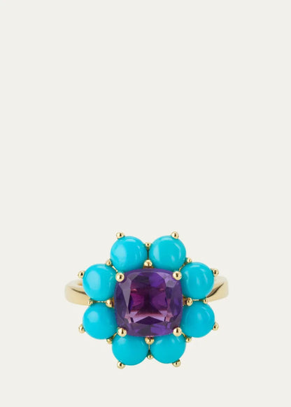 Turquoise and Amethyst Flower Ring