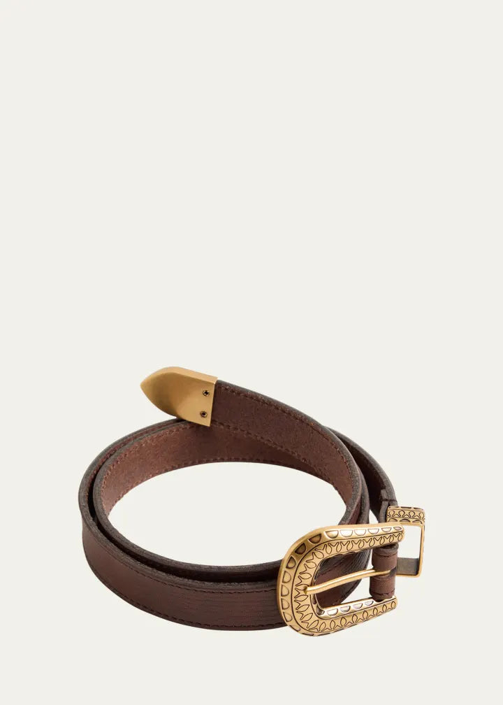 VLogo Signature Engraved Leather Belt