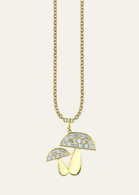 Large Mushroom Pendant Necklace with Diamond