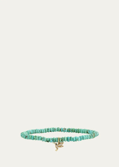Tiny Hummingbird Diamond Charm and Arizona Turquoise Bead Bracelet
