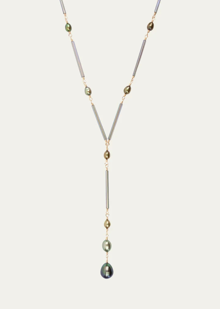 Twig Necklace with Pearls and Glass Beads