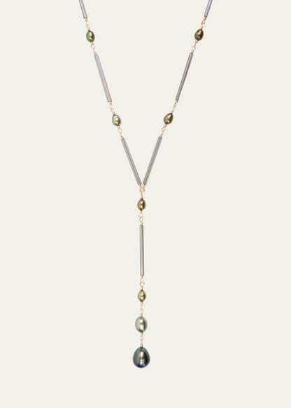 Twig Necklace with Pearls and Glass Beads