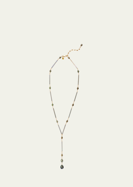 Twig Necklace with Pearls and Glass Beads