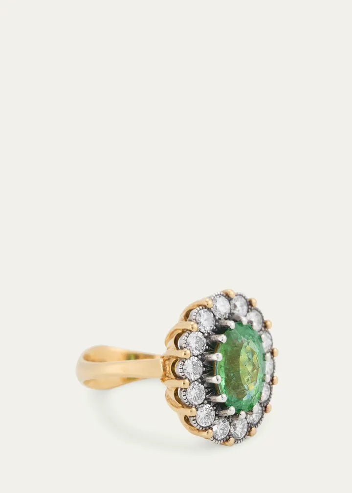 Green Paraiba Tourmaline Ring with Diamonds