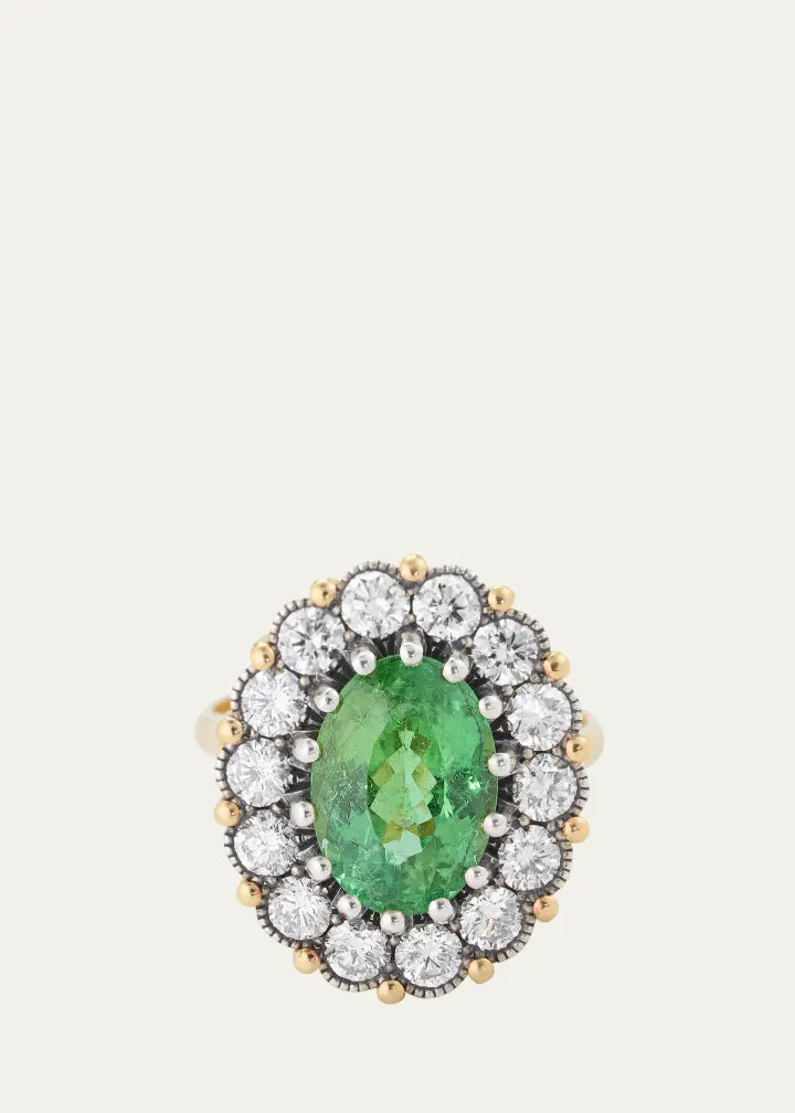Green Paraiba Tourmaline Ring with Diamonds