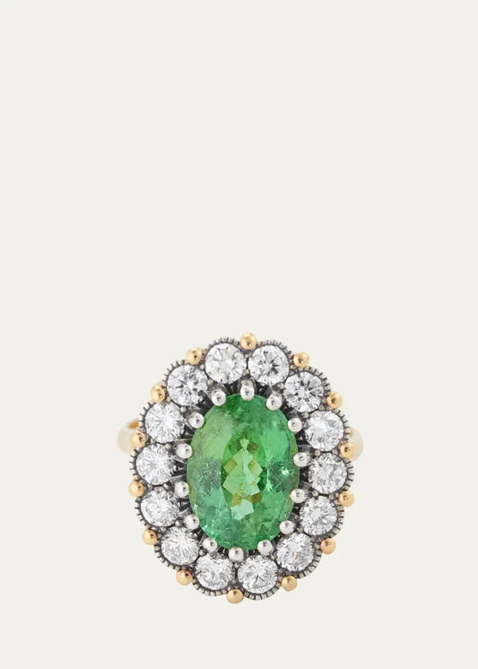 Green Paraiba Tourmaline Ring with Diamonds