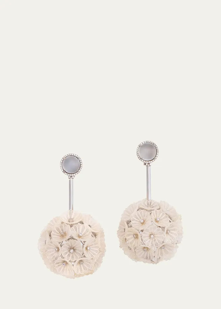 Dandelion Horsehair Earrings with Diamonds and Moonstone