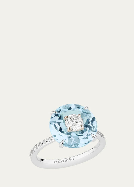 Inlay Crush Ring with Diamonds and Aquamarine