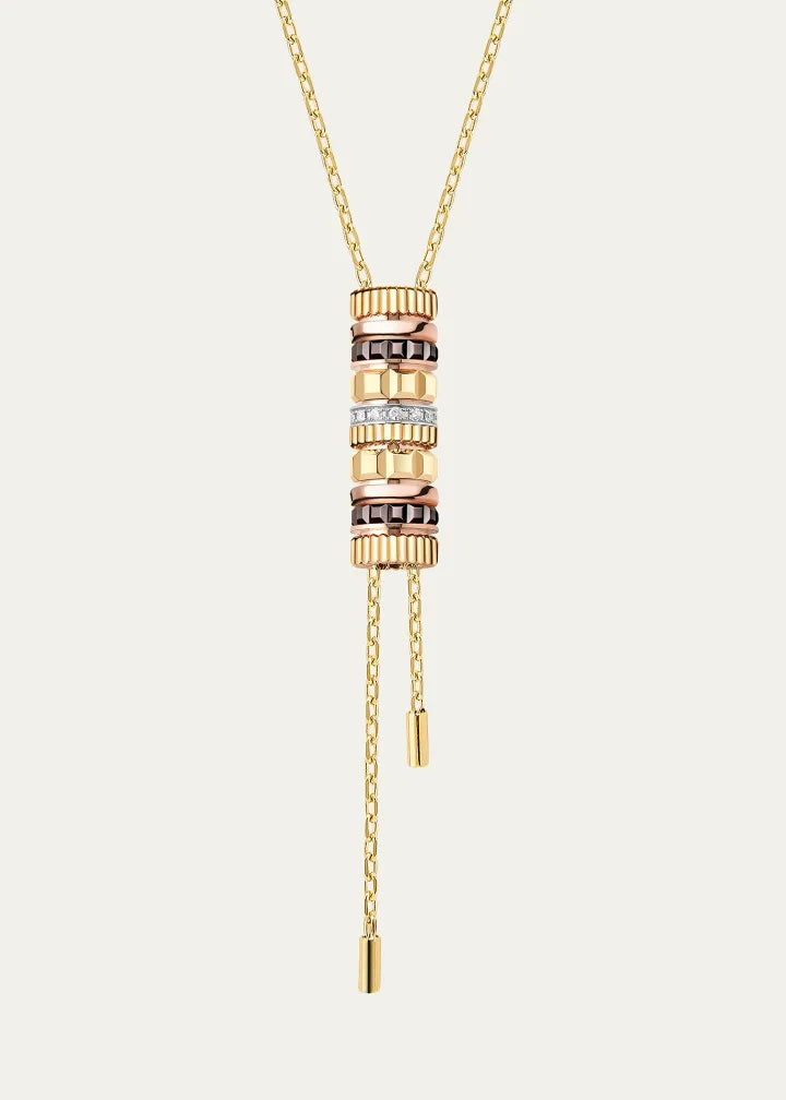 Quatre Classique 18K Tricolor Gold Tie Necklace with Brown PVD and Diamonds