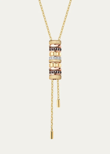 Quatre Classique 18K Tricolor Gold Tie Necklace with Brown PVD and Diamonds